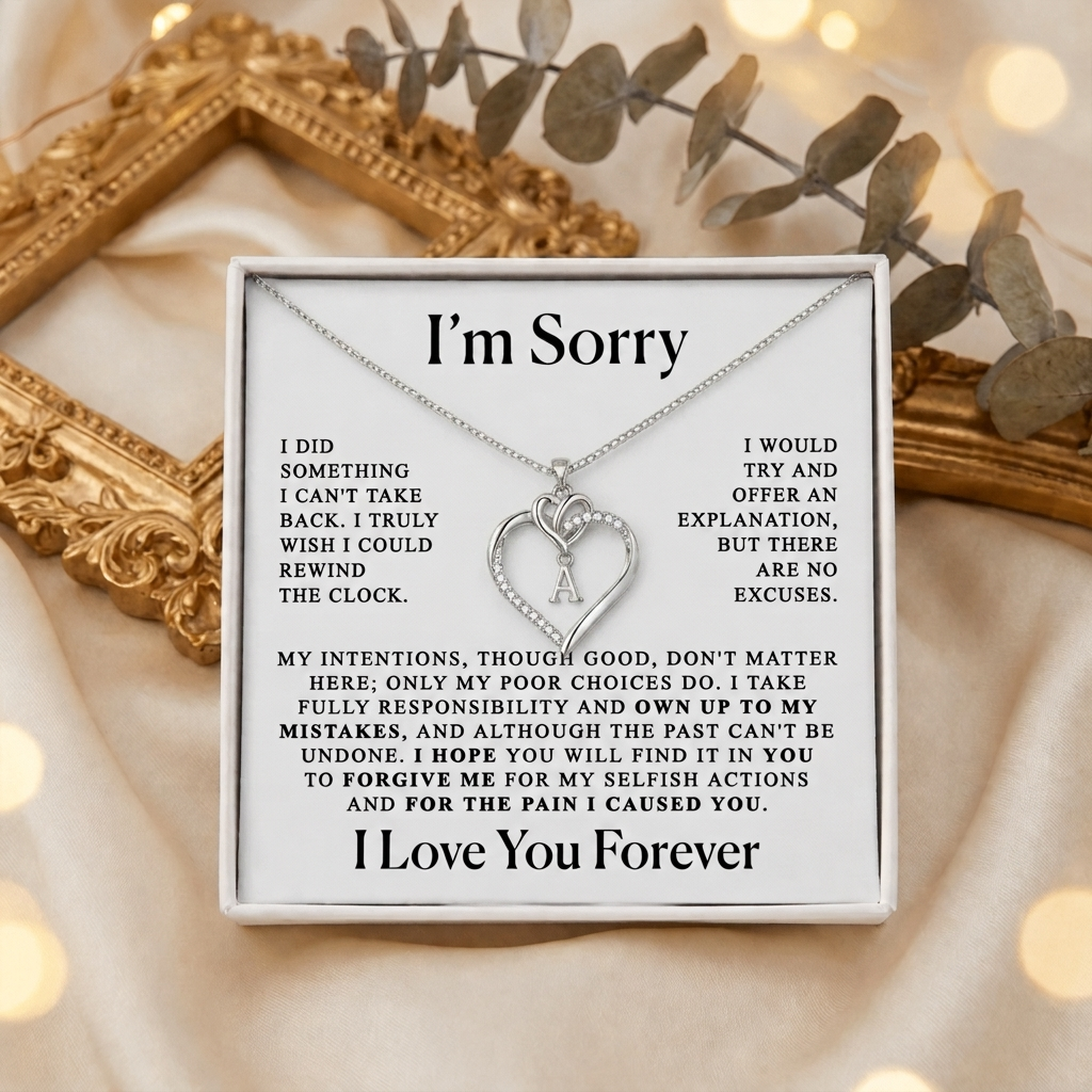 Apology Gift For Her - Heart Initial Necklace for your love