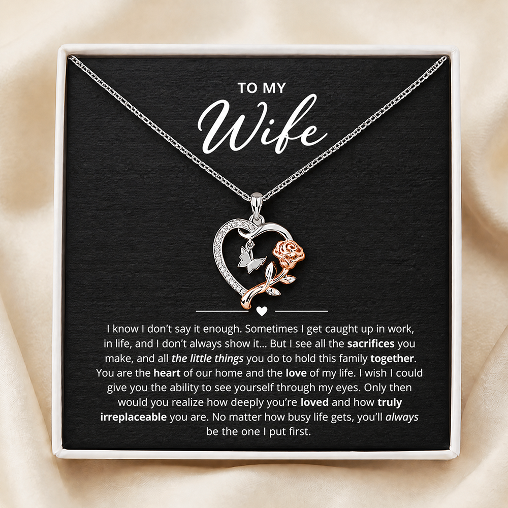 To My Wife - Heart & Rose Necklace