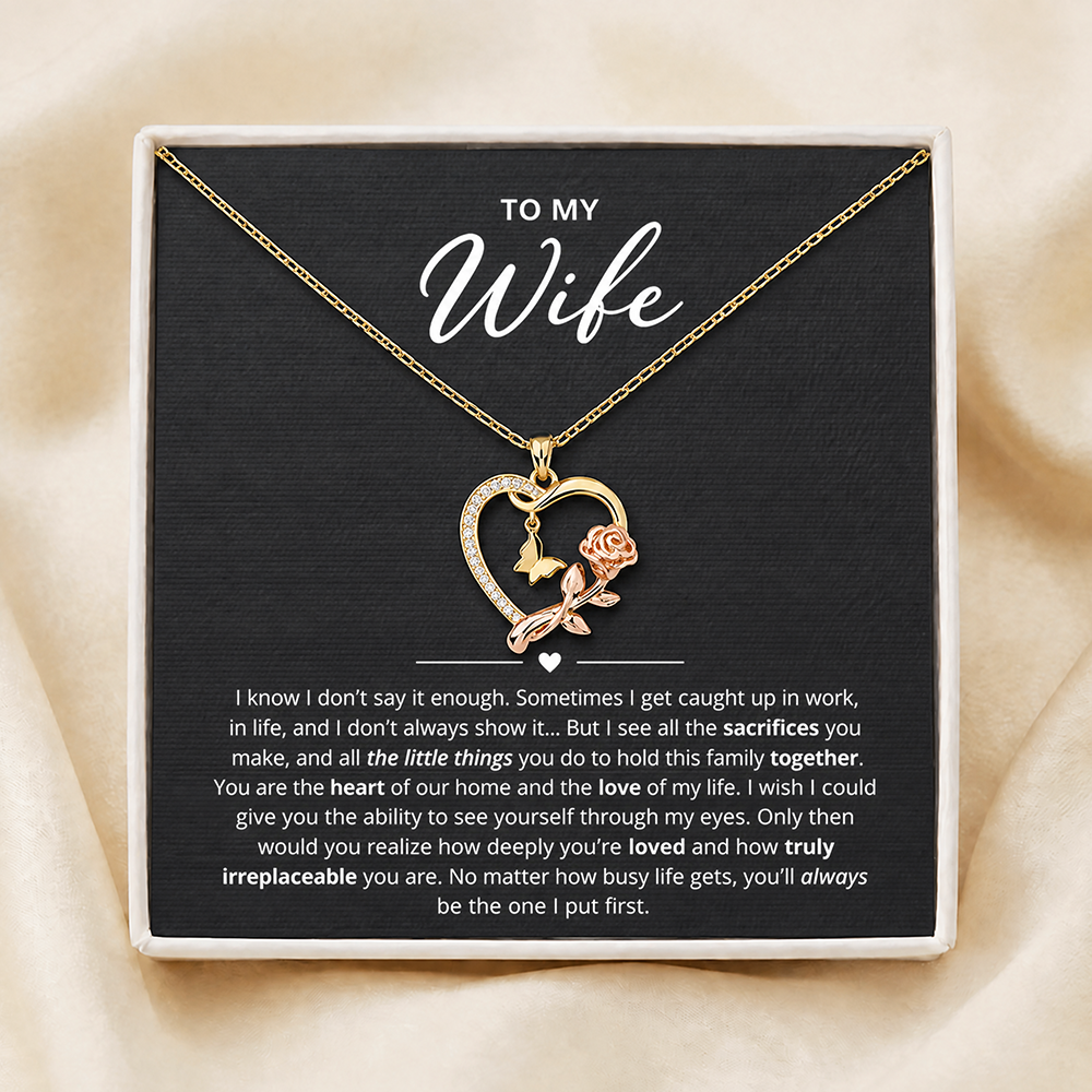 To My Wife - Heart & Rose Necklace