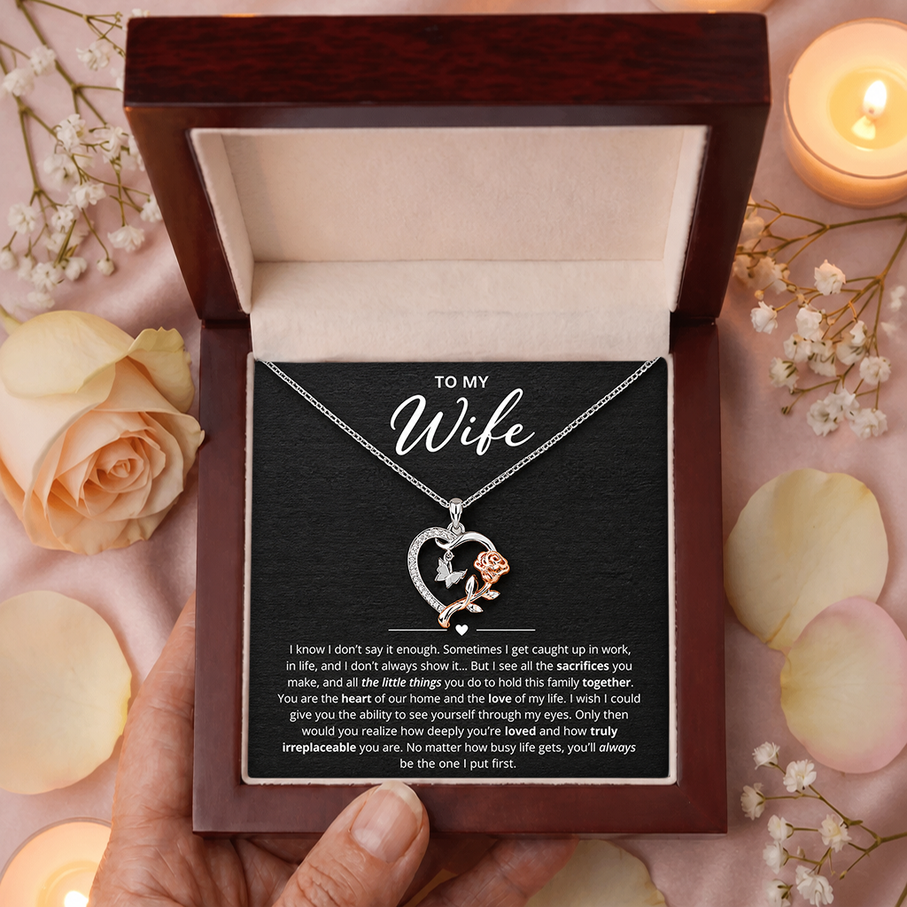 To My Wife - Heart & Rose Necklace