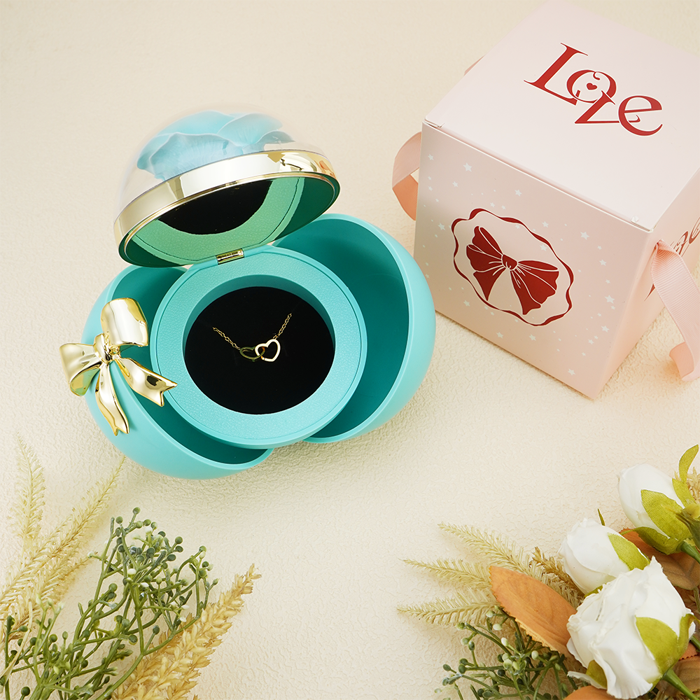 Interlocked hearts necklace - Rose Sphere Box - Gold