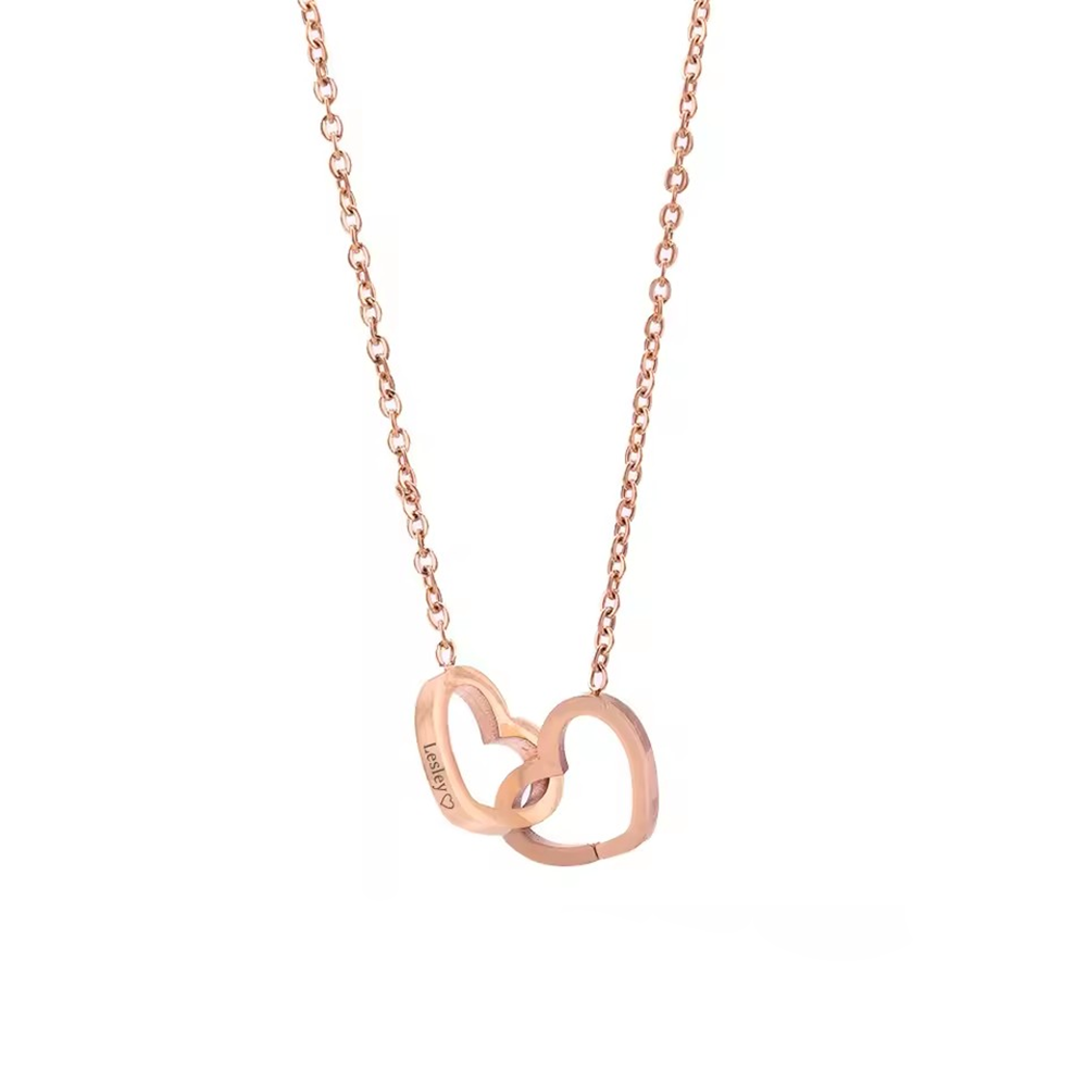 Forever Interlocked Hearts - Necklace & Rose Gift - Gold