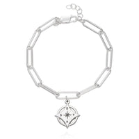 Compass engraved bracelet with diamonds - Forever linked - Gold