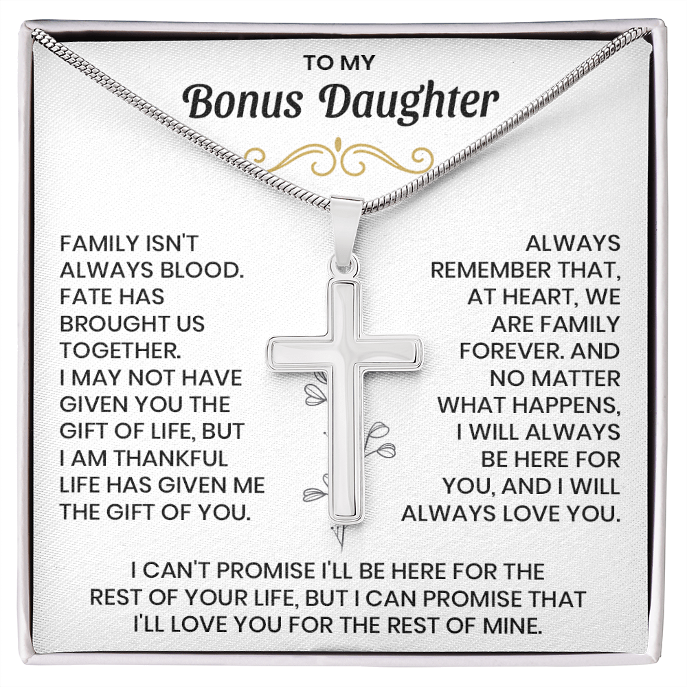 To My Bonus Son - "My Family Forever" Artisan Cross Cuban Link Chain