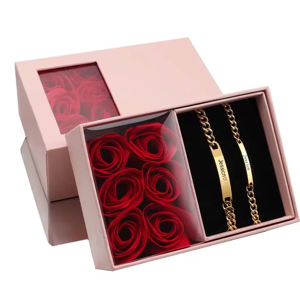 Endless Love - Engraved Bracelets with Rose Box - Gold