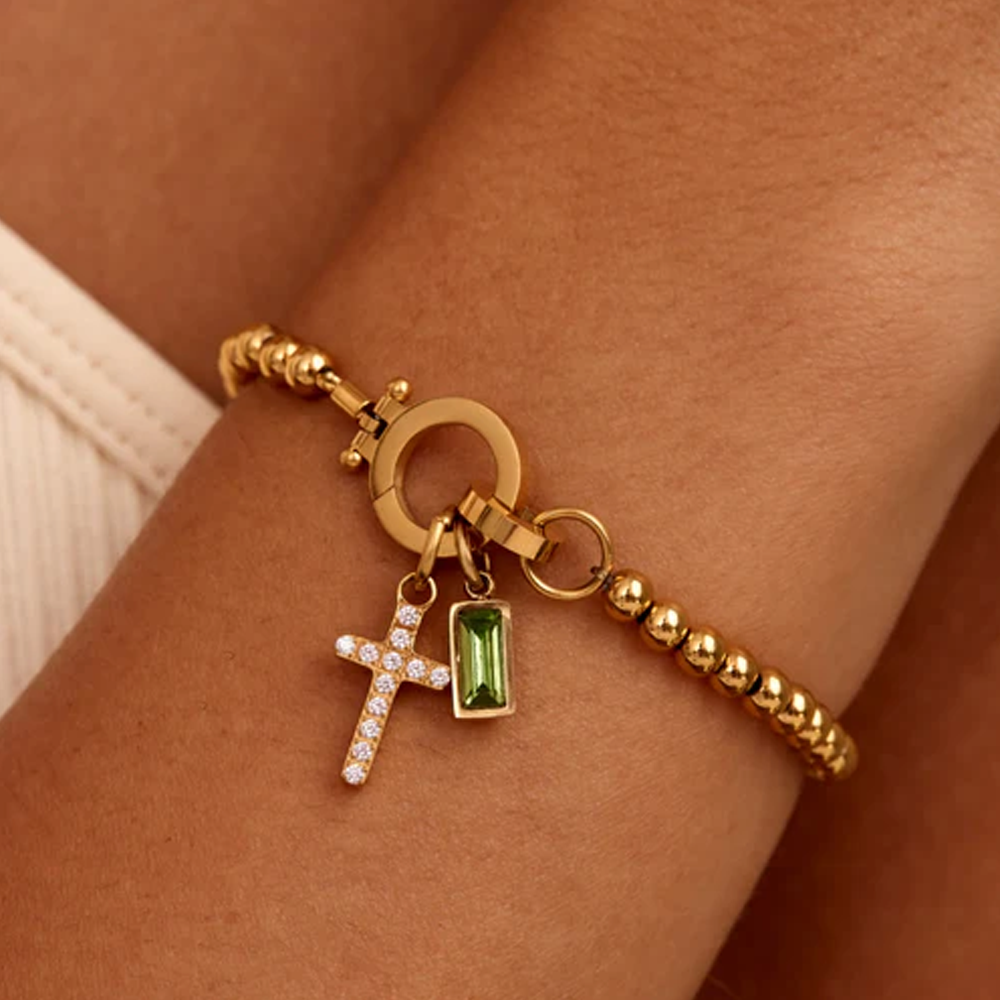 To my Daughter - Beaded Birthstone Cross Charm Bracelet