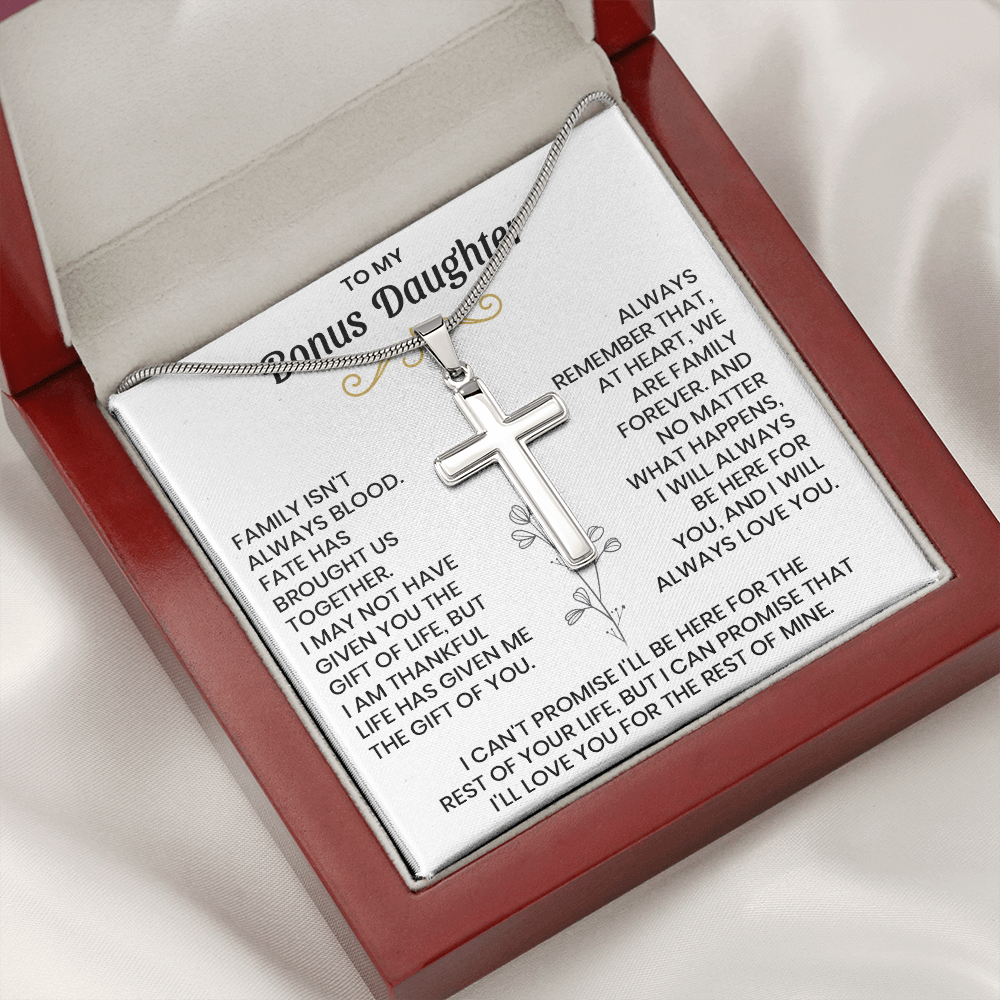 To My Bonus Son - "My Family Forever" Artisan Cross Cuban Link Chain