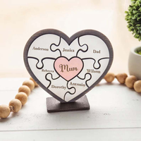 Wooden hearts - personalized family puzzle decoration