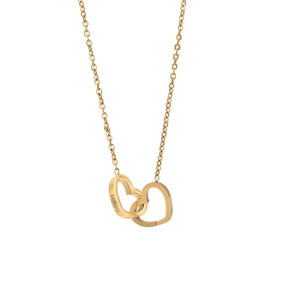 Forever Interlocked Hearts - Necklace & Rose Gift - Gold