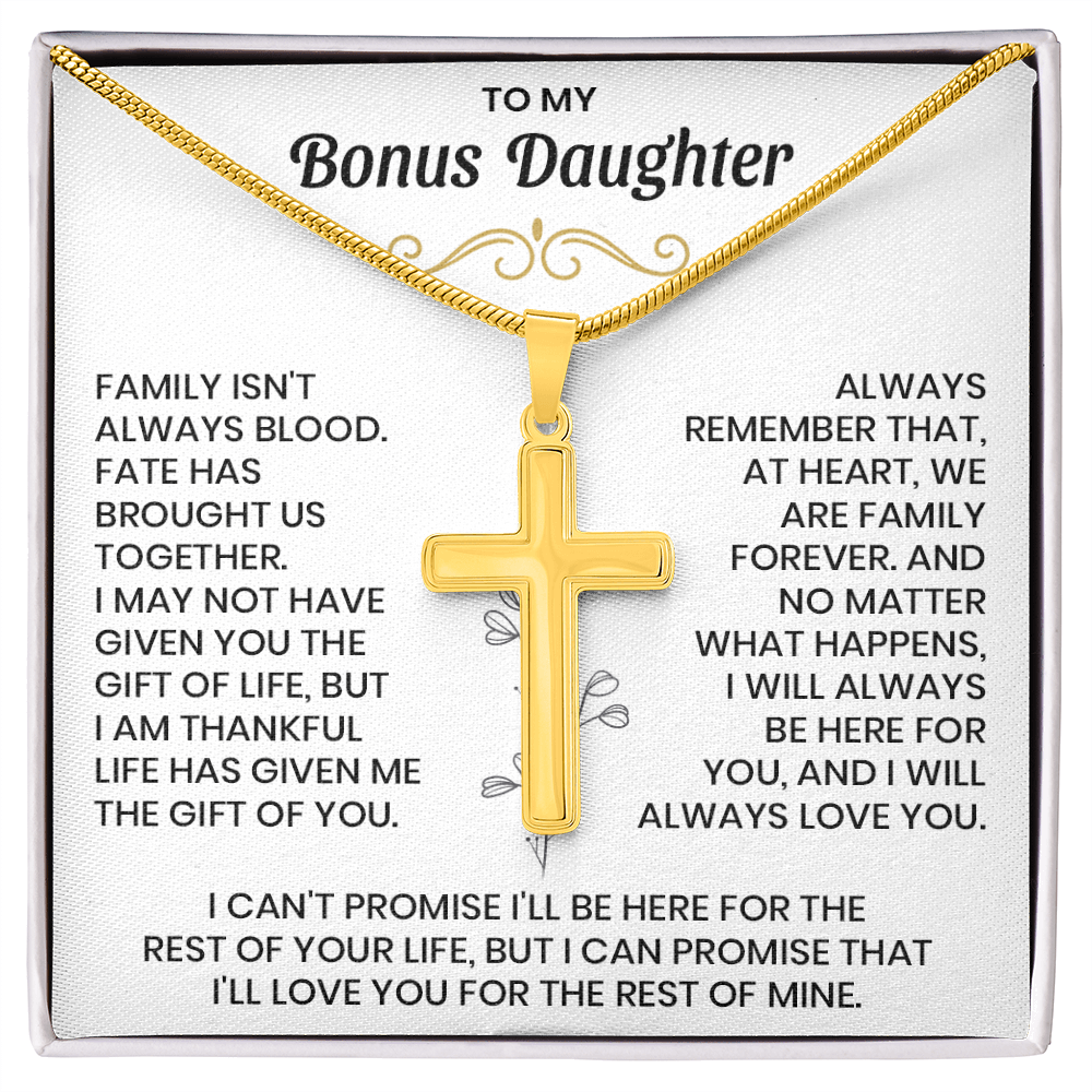 To My Bonus Son - "My Family Forever" Artisan Cross Cuban Link Chain