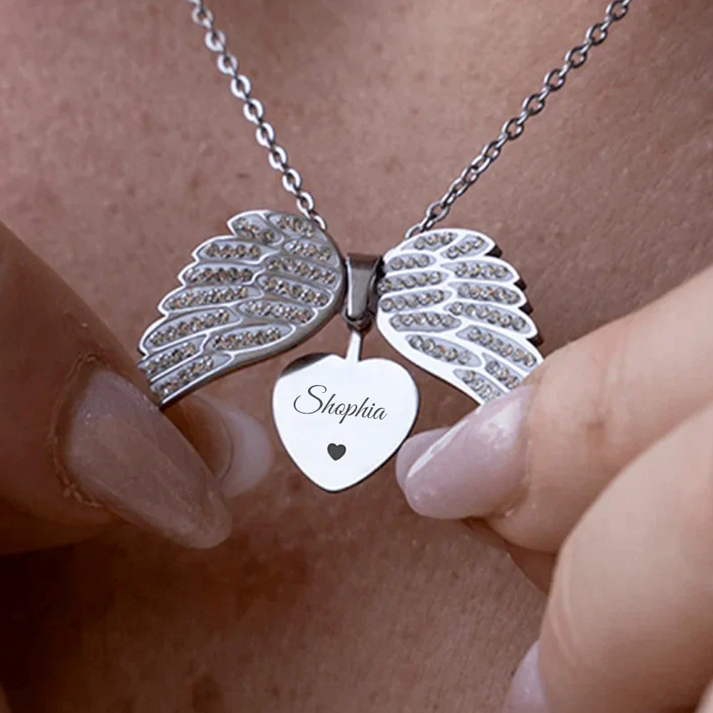 I will always hold you in my heart - Heart angel necklace