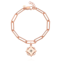 Compass engraved bracelet with diamonds - Forever linked - Rose Gold