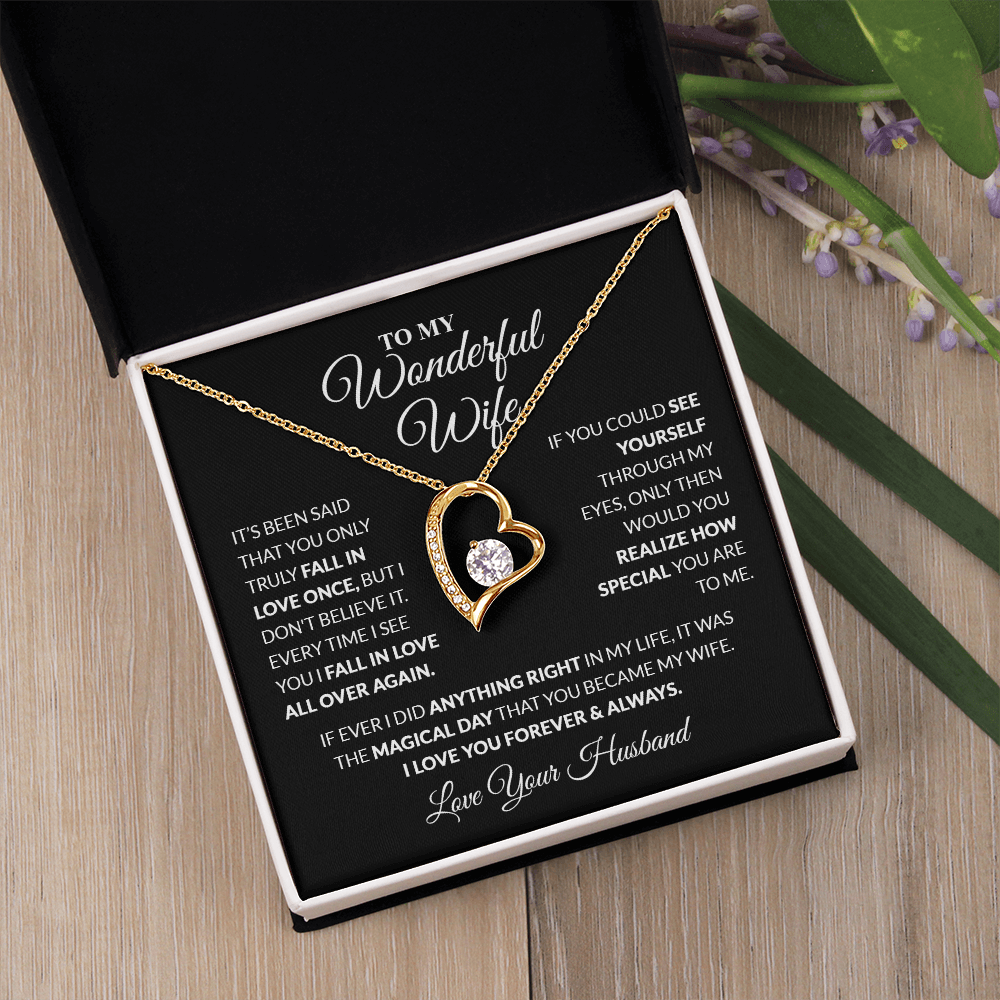 To My Wonderful Wife - Love, Your Husband - Heart Necklace