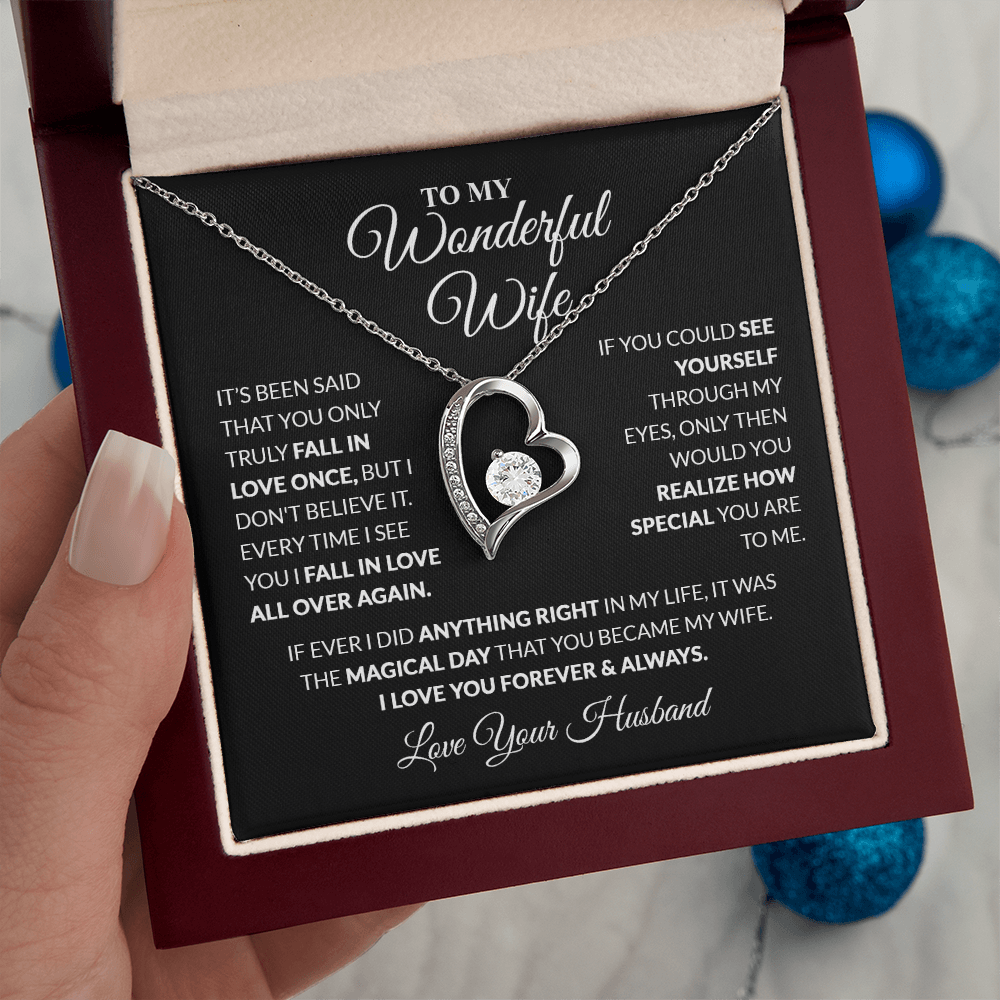 To My Wonderful Wife - Love, Your Husband - Heart Necklace