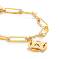 Compass engraved bracelet with diamonds - Forever linked - Gold