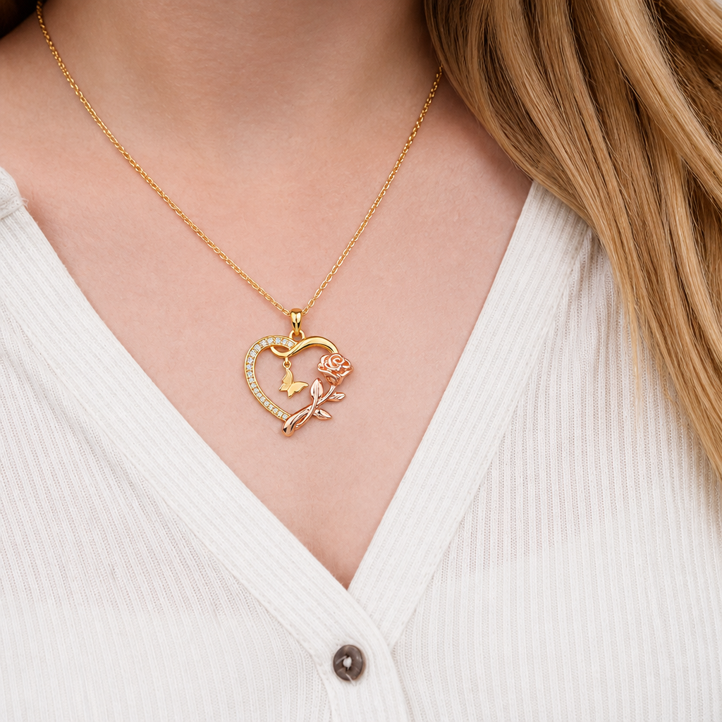 To My Mom - Rose and Butterfly Necklace