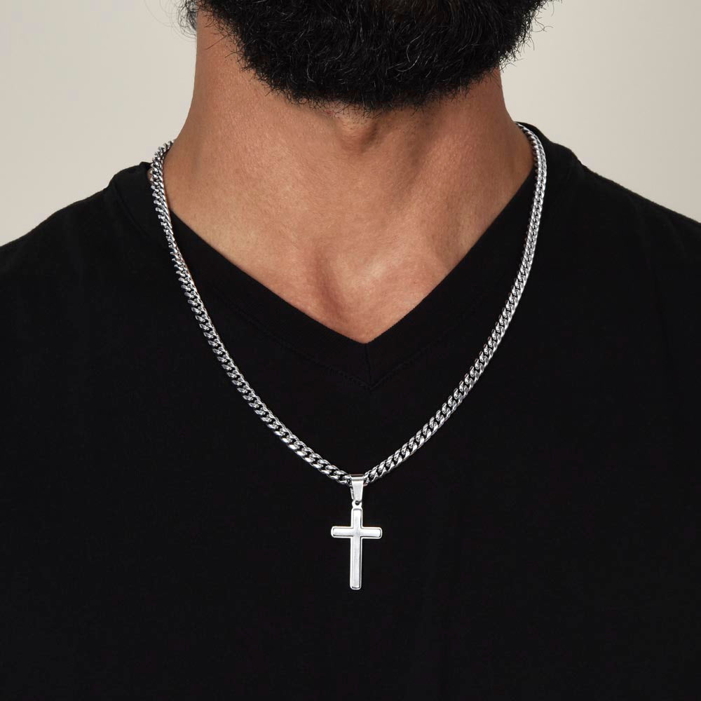 To My Bonus Son - "My Family Forever" Artisan Cross Cuban Link Chain