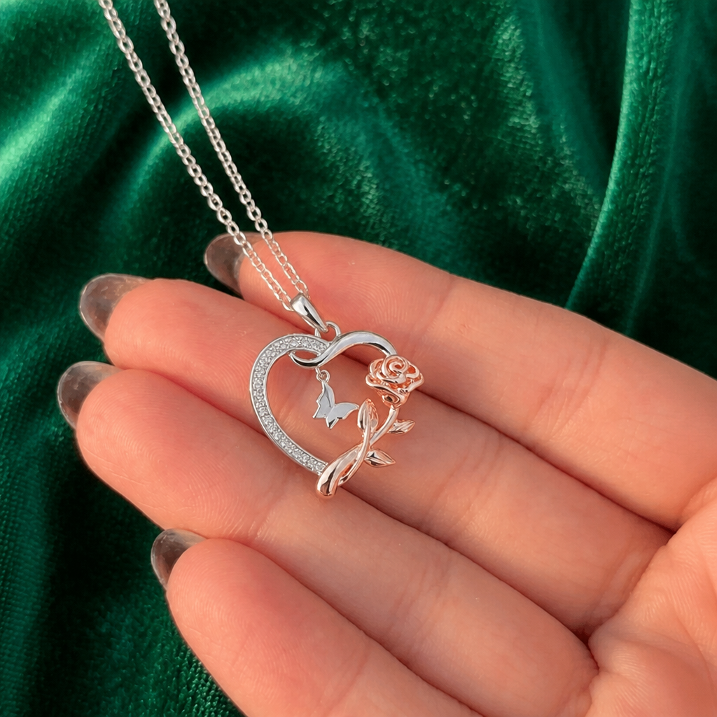 To My Wife - Heart & Rose Necklace