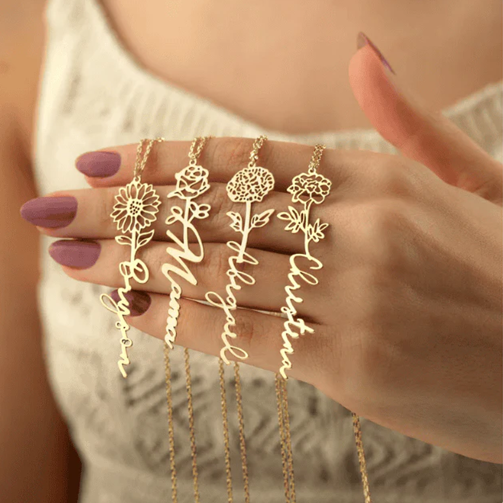 To My Wife - Birth Flower Name Necklace