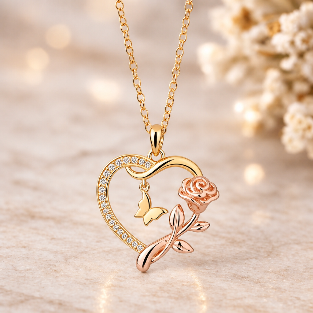 To My Mom - Rose and Butterfly Necklace