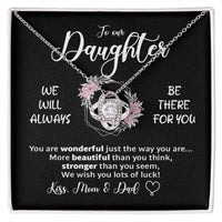 Love knot necklace - To my Daughter - Kiss mom & dad