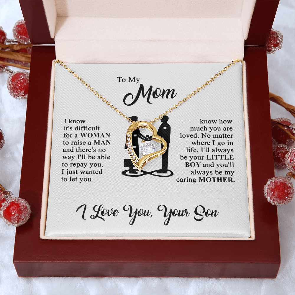 To My Mom - I Love You  - Heart Necklace - Gold