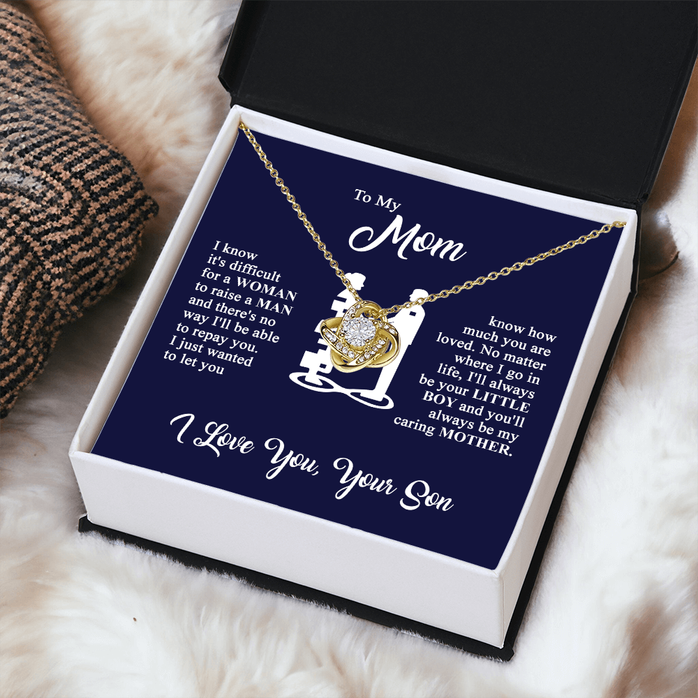 To My Mom - I Love You - Knot Necklace - Gold