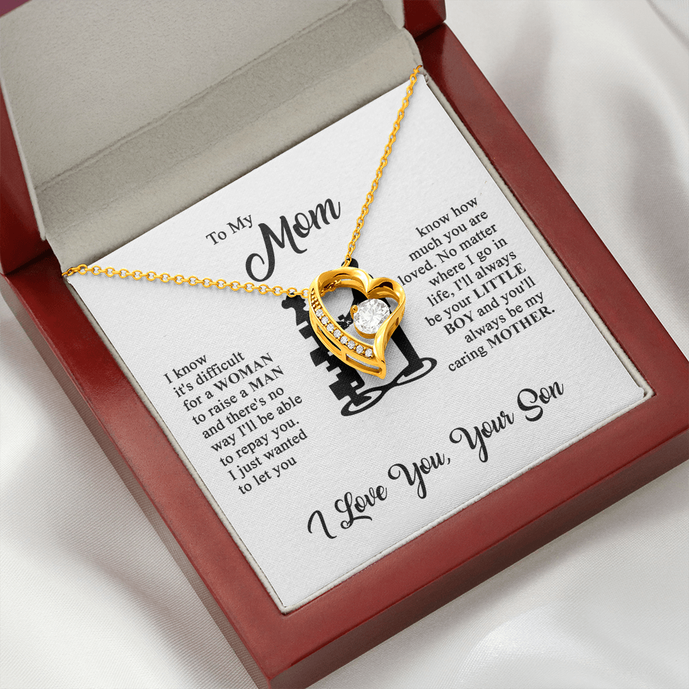 To My Mom - I Love You  - Heart Necklace - Gold