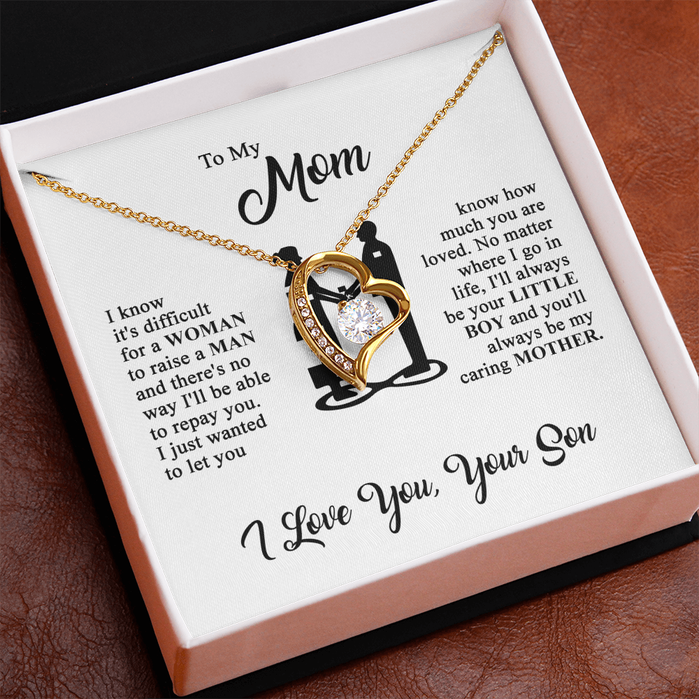 To My Mom - I Love You  - Heart Necklace - Gold