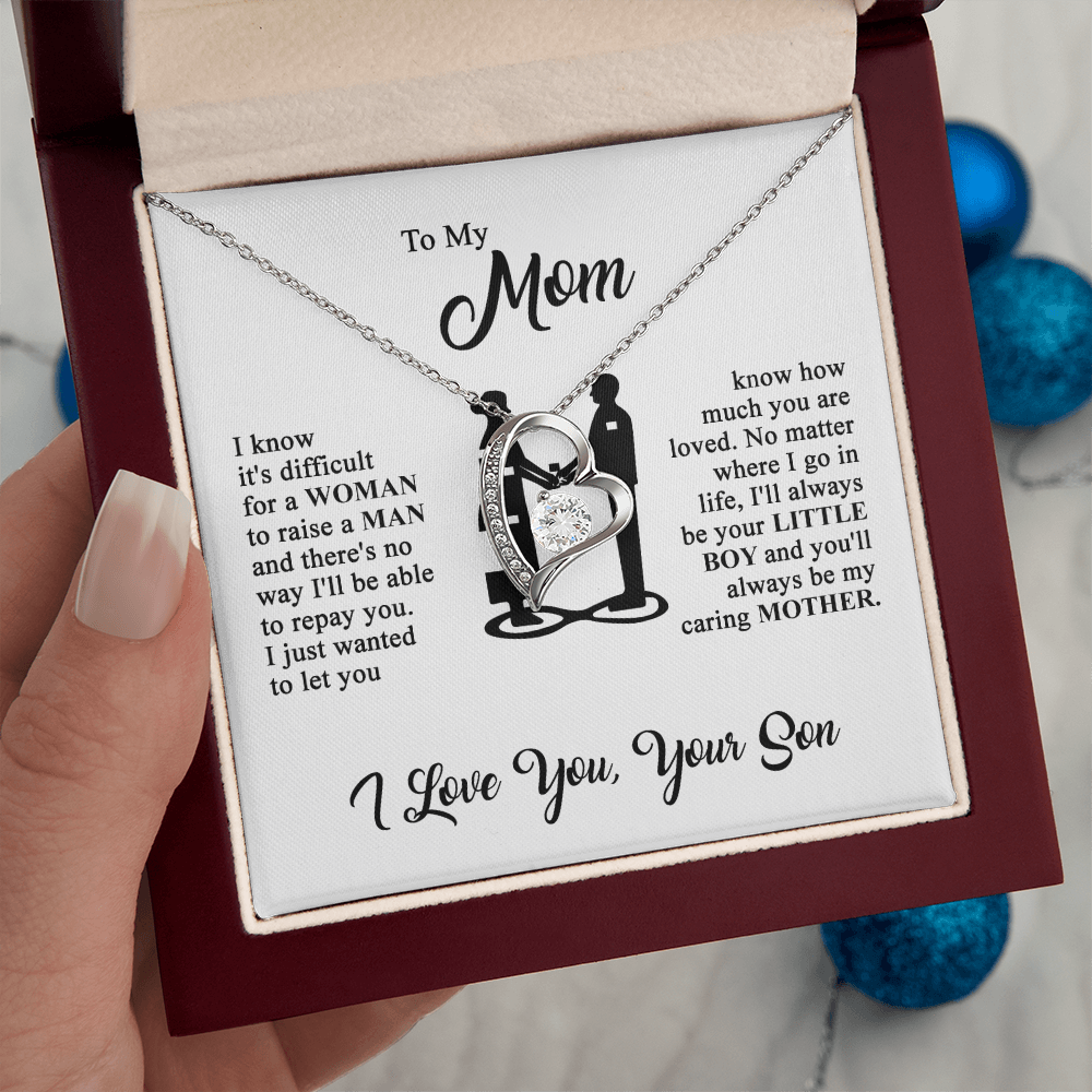 To My Mom - I Love You  - Heart Necklace - Gold