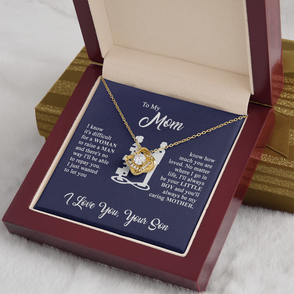 To My Mom - I Love You - Knot Necklace - Gold